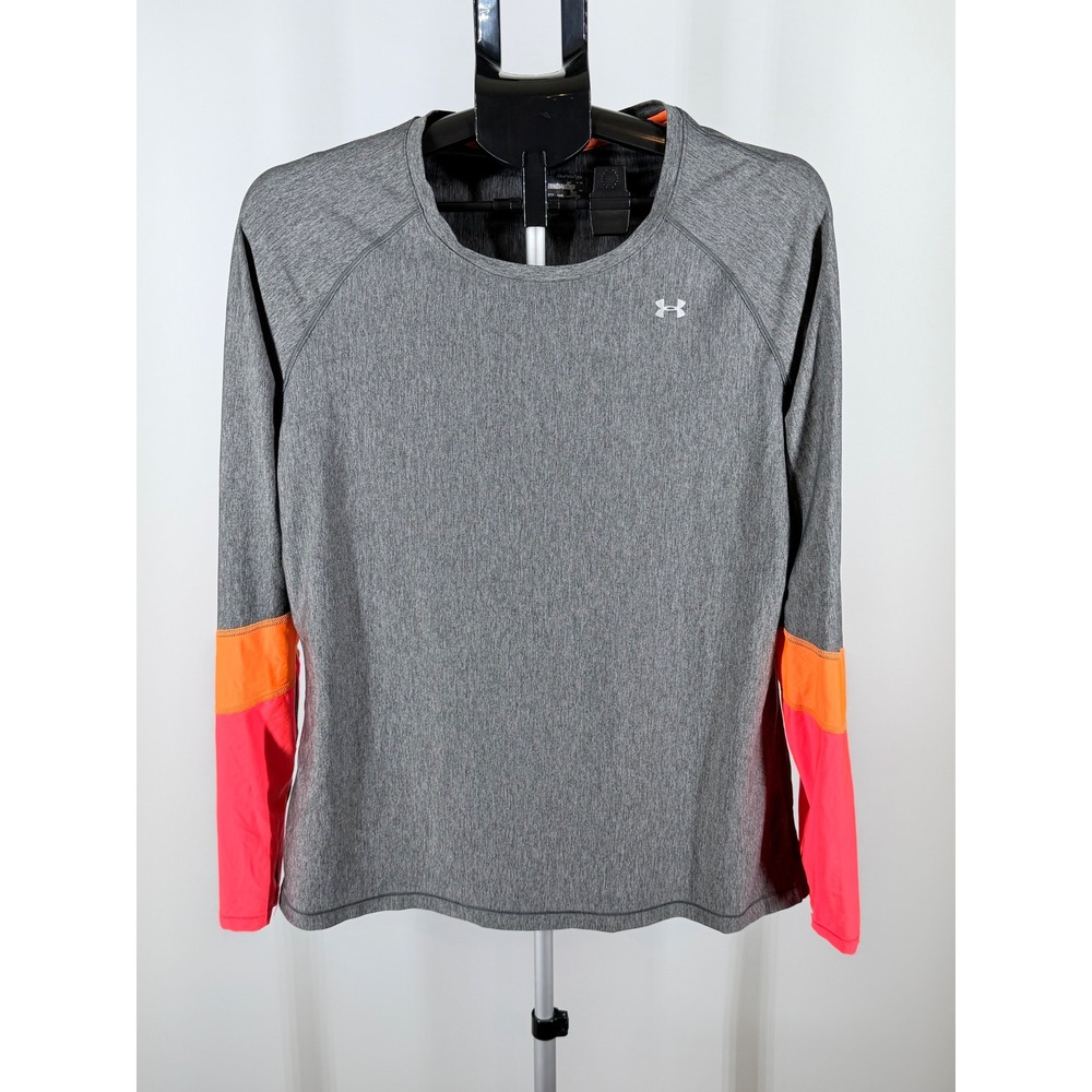 Under Armour HeatGear Womens XL Gray Long Sleeve Colorblock Athletic Top Heather